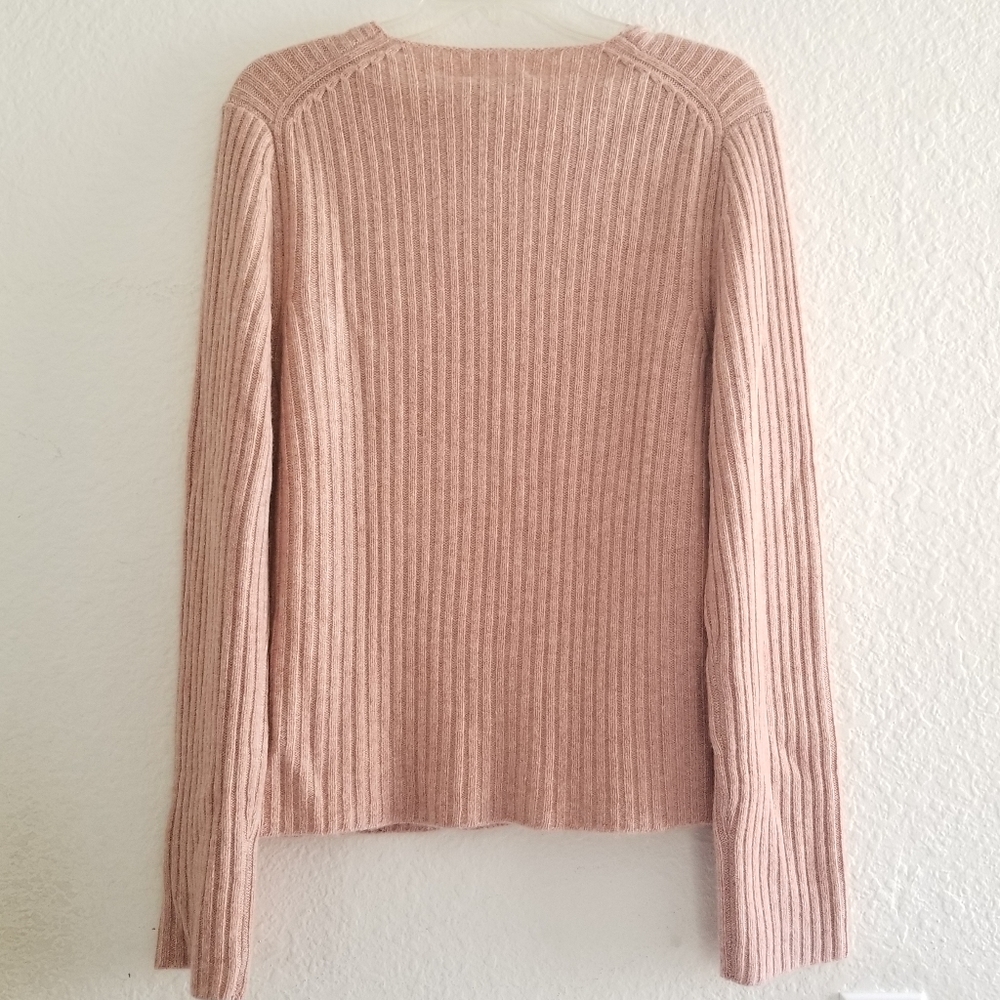VINCE Wool Cashmere Knitted Pullover Sweater Size L Large Pink Tan - Picture 4 of 8
